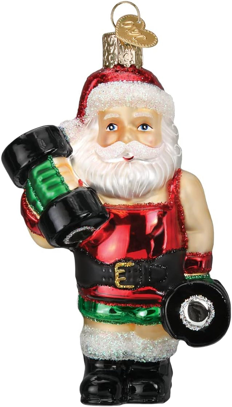 Bodybuilder Santa Glass Blown Ornament for Christmas Tree