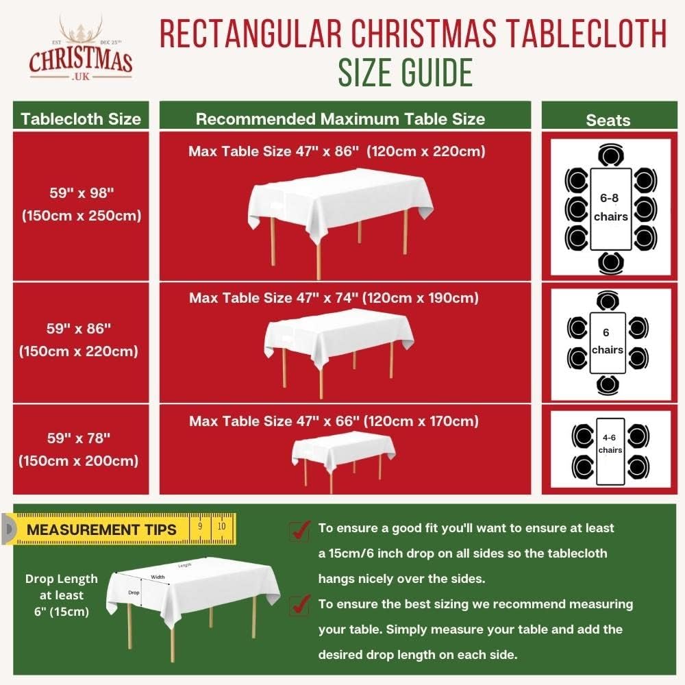 Fun Christmas Table Cloths - Easy to Wash Woven Polyester (59" X 86")