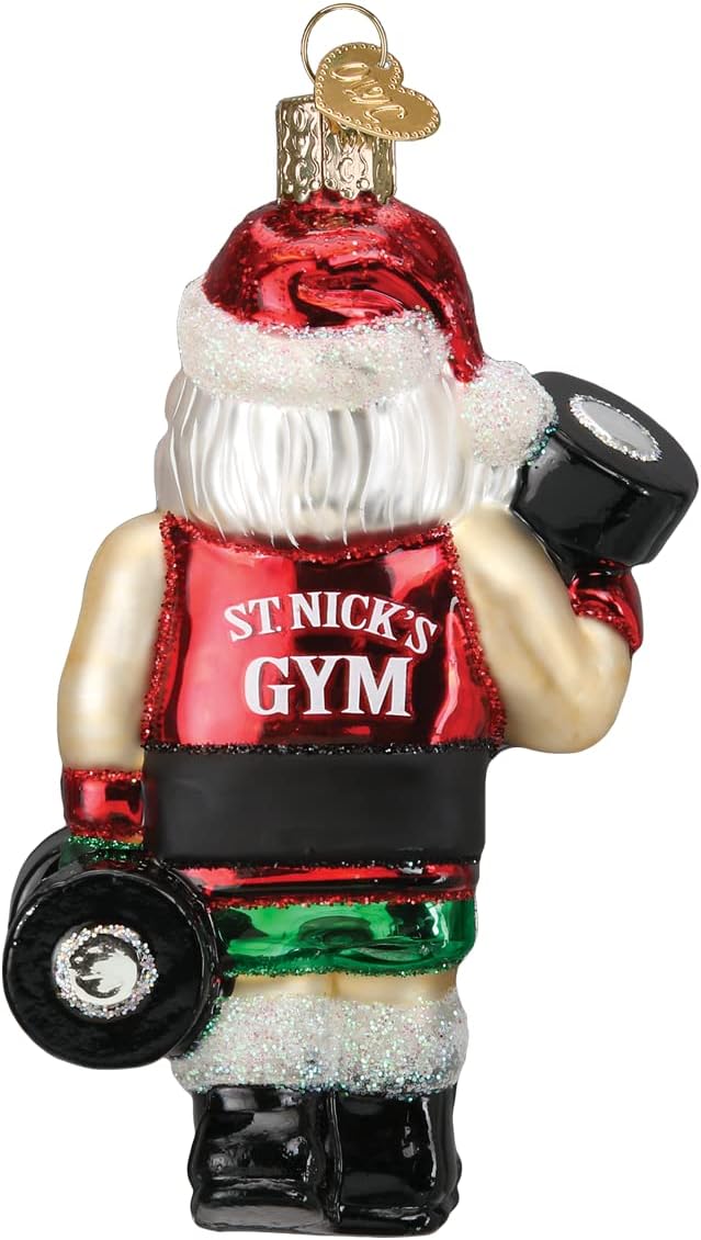 Bodybuilder Santa Glass Blown Ornament for Christmas Tree