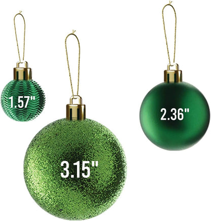 Green Christmas Ornaments - Set of 36 Shatterproof Christmas Ornaments in 6 Styles