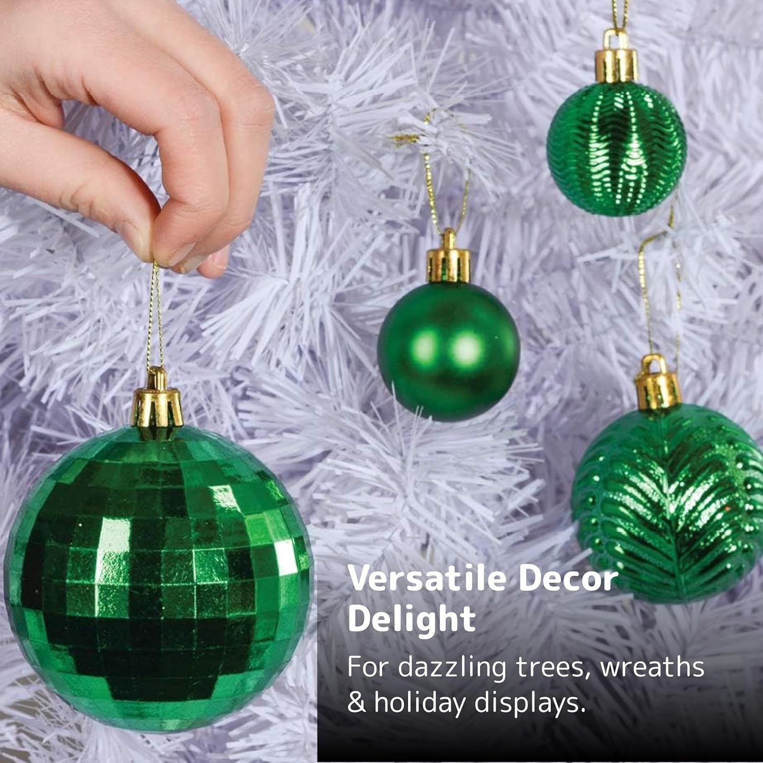 Green Christmas Ornaments - Set of 36 Shatterproof Christmas Ornaments in 6 Styles