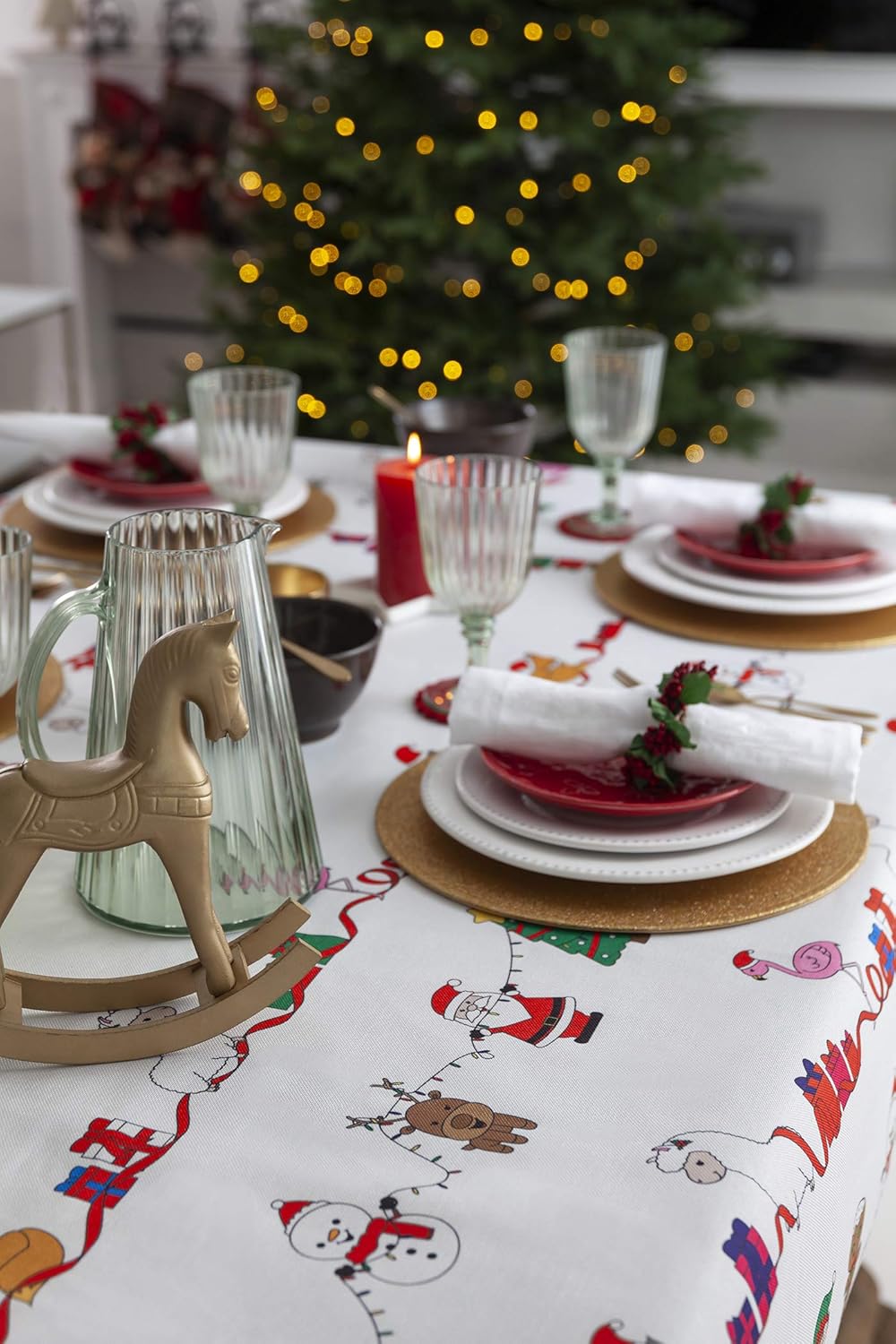 Fun Christmas Table Cloths - Easy to Wash Woven Polyester (59" X 86")