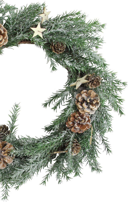 Pine Cones & Stars Christmas Wreath, 13.5", Brown