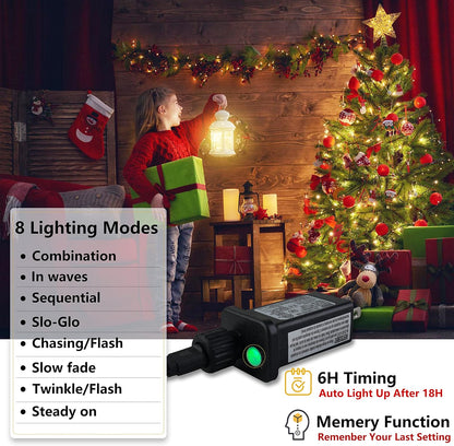 Christmas Tree Lights - Christmas Lights Indoor 400 LED 6.6FT X 16 Drop Christmas Outdoor Lights with 8 Models & Memory Function & Timer Warmwhite