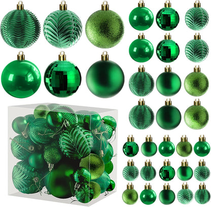 Green Christmas Ornaments - Set of 36 Shatterproof Christmas Ornaments in 6 Styles