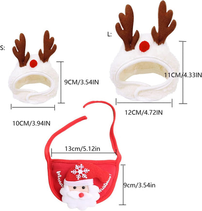 2PCS Christmas Adjustable Pet Christmas Costume Set Including Reindeer Antlers Headband (Red)