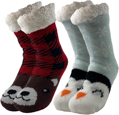 Fluffy Warm Sock Slippers for Women - 2 Pack Non Slip