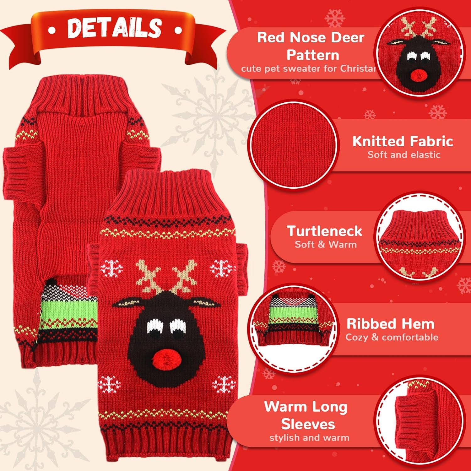 Ugly Christmas Dog Sweater Reindeer Design